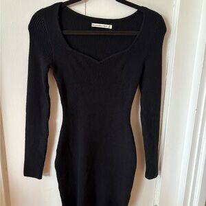 Abercrombie & Fitch Black Ribbed Long Sleeve Dress
